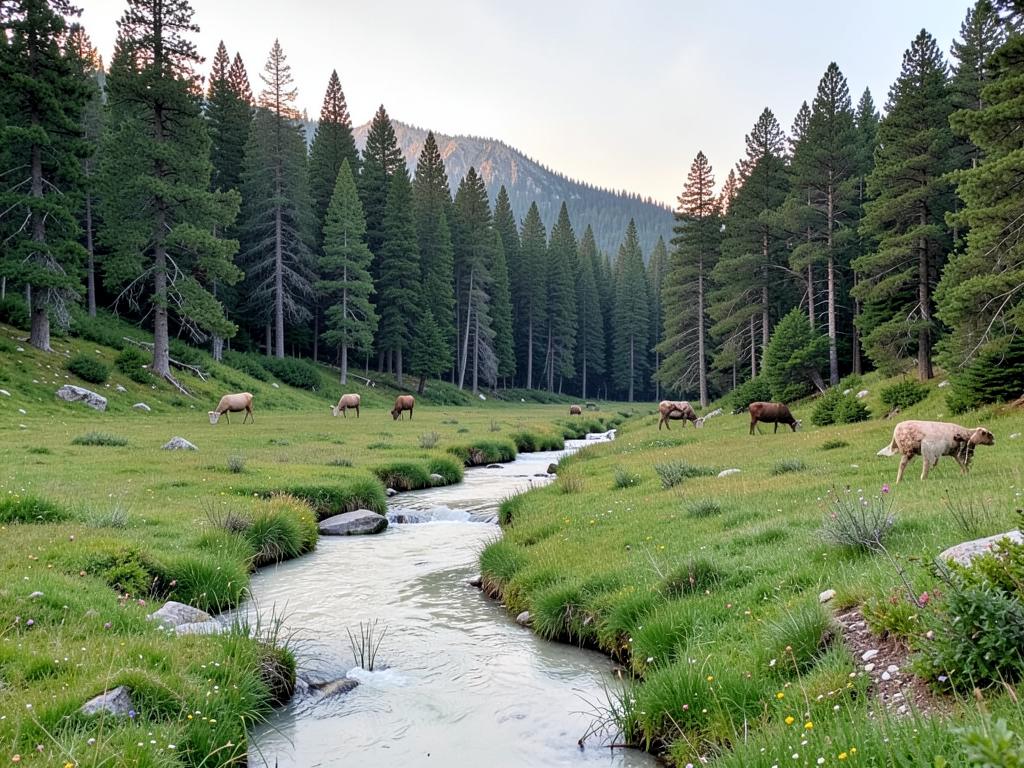 Milky stream running through an alpine meadow at Doodhpathri